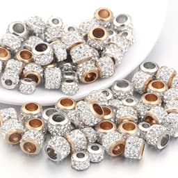 LINSOIR 20pcs/lot 7X5/9X7mm Rhinestone Crystal Shambhala Ball Beads Gold Silver Color Big Hole Spacer Beads for Jewelry Making