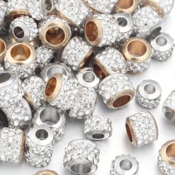 LINSOIR 20pcs/lot 7X5/9X7mm Rhinestone Crystal Shambhala Ball Beads Gold Silver Color Big Hole Spacer Beads for Jewelry Making