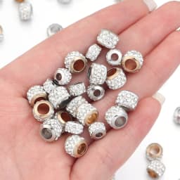 LINSOIR 20pcs/lot 7X5/9X7mm Rhinestone Crystal Shambhala Ball Beads Gold Silver Color Big Hole Spacer Beads for Jewelry Making