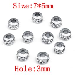 LINSOIR 20pcs/lot 7X5/9X7mm Rhinestone Crystal Shambhala Ball Beads Gold Silver Color Big Hole Spacer Beads for Jewelry Making