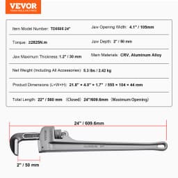 SucceBuy Pipe Wrench Aluminum Straight Pipe Wrench Adjustable Plumbing Wrench High Strength Jaw & Ergonomic Handle Automotive