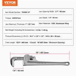 SucceBuy Pipe Wrench Aluminum Straight Pipe Wrench Adjustable Plumbing Wrench High Strength Jaw & Ergonomic Handle Automotive
