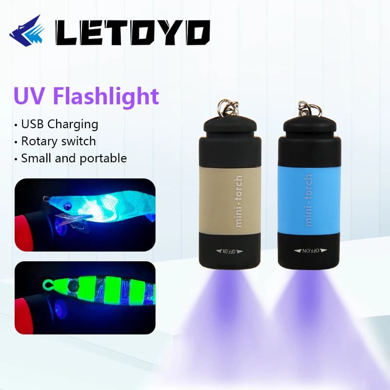 LETOYO UV USB Flashlights Led Mini Light Portable Rechargeable Waterproof Flashlight for squid jig metal jig Sea fishing tools