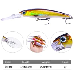 Hengjia 1pcs 17cm 30g Deep Diving Large Minnow Lure Artificial Wobbler Hard Bait Crankbait Sea Bass Pike Perch Fishing Tackle