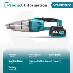YOFIDRA 1500W 12KPA Electric Cordless Vacuum Cleaner Portable 2IN1 Household Car Cleaning Power Tool For Makita 18V Battery Pin
