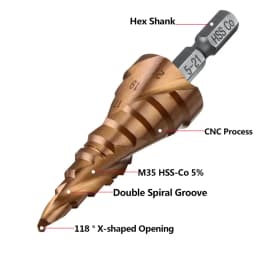 M35 5% Cobalt Step Drill Bit HSS-Co Cone Hex Shank Metal Drill Tool Hole Cutter 3-12/4-12/4-20/4-22/4-32/4-26/5-21/5-27/6-24mm