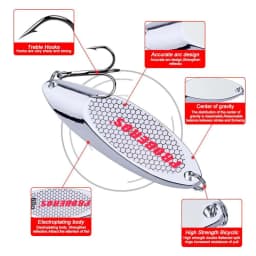 FLYSAND Hard Bait Silver Spoon Jigging Lure Metal Treble Hook Casting Blade Spinner Trolling Spoons Stainless Sheel Spinner Bait