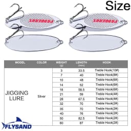 FLYSAND Hard Bait Silver Spoon Jigging Lure Metal Treble Hook Casting Blade Spinner Trolling Spoons Stainless Sheel Spinner Bait