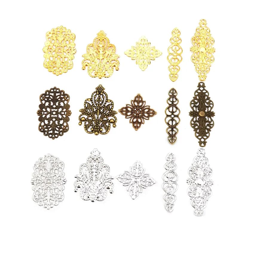 10/20/50 Mixed Bronze Tone Filigree Wraps Connectors Metal Crafts Gift Decoration Jewelry Making Findings DIY