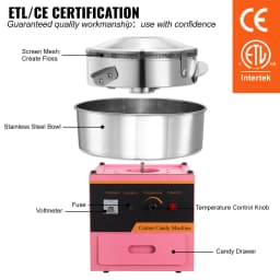 SucceBuy Electric Cotton Candy Machine Commercial Floss Maker with Stainless Steel Bowl Sugar Scoop Drawer for Birthday Party