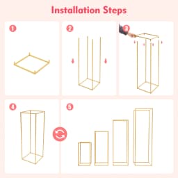 4Pcs Wedding Flower Stand Set, Gold Metal Column Rack Floor Geometric Display Stand Wedding Centerpieces Party Prop Decor Holder