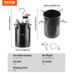 SucceBuy Spray Paint Pressure Pot 15L Pressure Pot Tank 60psi Adjustale Pressure Steel Pressure Pot Paint Tank Spray Gun Hose