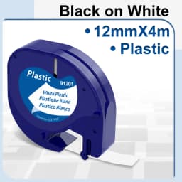 91200 91331 Compatible for Dymo Letra Tag Plastic Tape 12mm*4m Black on White LT 91331 12267 LT 91201 12267 for LT-100H LT-100
