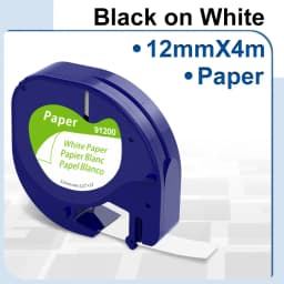 91200 91331 Compatible for Dymo Letra Tag Plastic Tape 12mm*4m Black on White LT 91331 12267 LT 91201 12267 for LT-100H LT-100