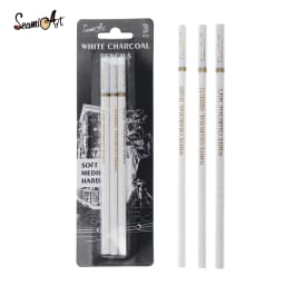 SeamiArt 3Pcs White Soft/Medium/Hard Charcoal Pencil for Sketch Carbon Pen Sketch Art Tools Office School Supplies Pencils