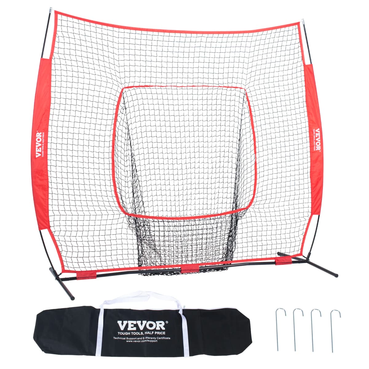 VEVOR 7x7 ft Baseball Softball Practice Net, Portable Baseball Training Net for Hitting Batting Catching Pitching