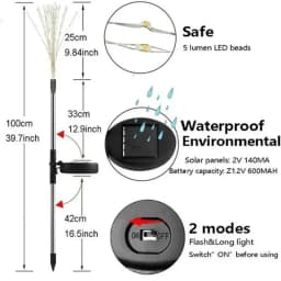 1Pcs Solar LED Firework Light Copper Wire Christmas Fairy Lights Lawn Pathway Light Garden Decoration