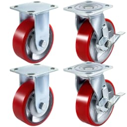 SucceBuy 4 Pack 6"x2" Heavy Duty Iron Core Polyurethane 2 Rigid and 2 Swivel Casters With Side Brake 1000LBS Capacity Per Wheel