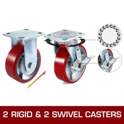 SucceBuy 4 Pack 6"x2" Heavy Duty Iron Core Polyurethane 2 Rigid and 2 Swivel Casters With Side Brake 1000LBS Capacity Per Wheel