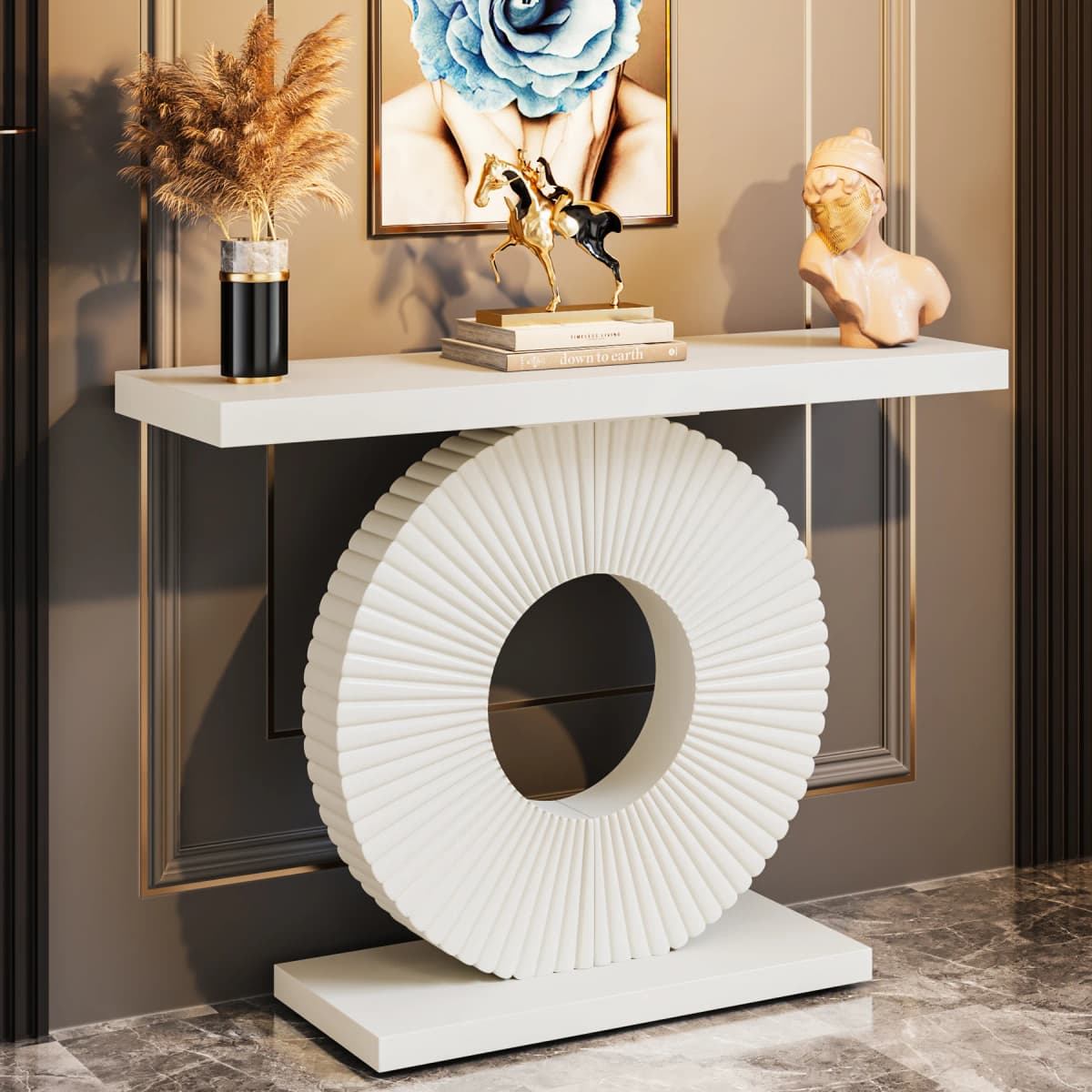 Tribesigns Modern Console Table with Geometric Base, 40 inch Wood Entryway Table Sofa Table Narrow Long Table
