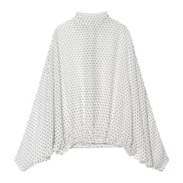ETJ Women's Polka Dot Blouse Skirt Set 2026 Spring High Neck Batwing Sleeve Sheer Front Tie Bow Midi A-Line Dress Set