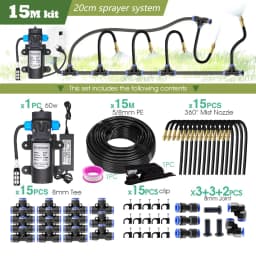 Garden 5/8mm PE Hose Sprayer Kit W/60W Self-priming Pump 20cm Universal Brass Nozzle Misting Watering System for Gazebo Plants