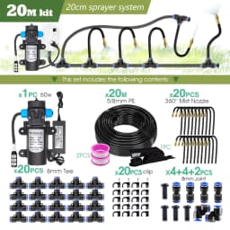 Garden 5/8mm PE Hose Sprayer Kit W/60W Self-priming Pump 20cm Universal Brass Nozzle Misting Watering System for Gazebo Plants