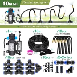 Garden 5/8mm PE Hose Sprayer Kit W/60W Self-priming Pump 20cm Universal Brass Nozzle Misting Watering System for Gazebo Plants