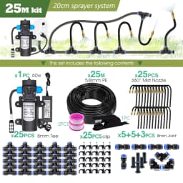 Garden 5/8mm PE Hose Sprayer Kit W/60W Self-priming Pump 20cm Universal Brass Nozzle Misting Watering System for Gazebo Plants