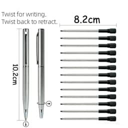 Mini Stainless Steel Metal Ballpoint Pen with 10 Replacement Refills Set, Portable Pocket Ballpen Compact Short Pen for Wallet