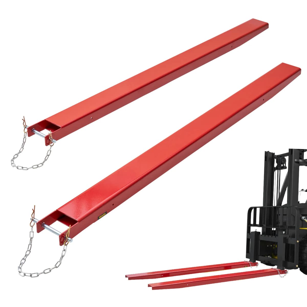 SucceBuy 1 Pair 72/82in Pallet Fork Extensions Sleeve Carbon Steel with Pins Forklift Attachments for Warehouse Cargo Handling