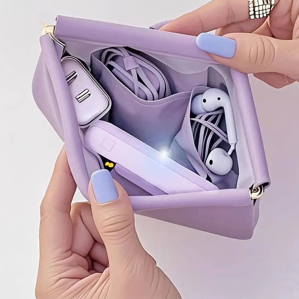 Waterproof Foldable Cosmetic Case - 11-13cm Multi-Layer Organizer for Lipstick & Makeup, Portable for Travel (White/Black/Purple