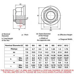 DIN6926 304 Stainless Steel Flange Nyloc Nut M3 M4 M5 M6 M8 M10 M12 Non-Serrated Nylon Insert Lock Nut Plain Flange