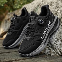 LOEIKAN Men's Rotating Button Running Shoes, Breathable Mesh Quick Lacing Athletic Sneakers
