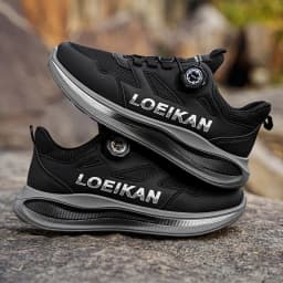 LOEIKAN Men's Rotating Button Running Shoes, Breathable Mesh Quick Lacing Athletic Sneakers