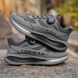 LOEIKAN Men's Rotating Button Running Shoes, Breathable Mesh Quick Lacing Athletic Sneakers