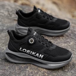 LOEIKAN Men's Rotating Button Running Shoes, Breathable Mesh Quick Lacing Athletic Sneakers