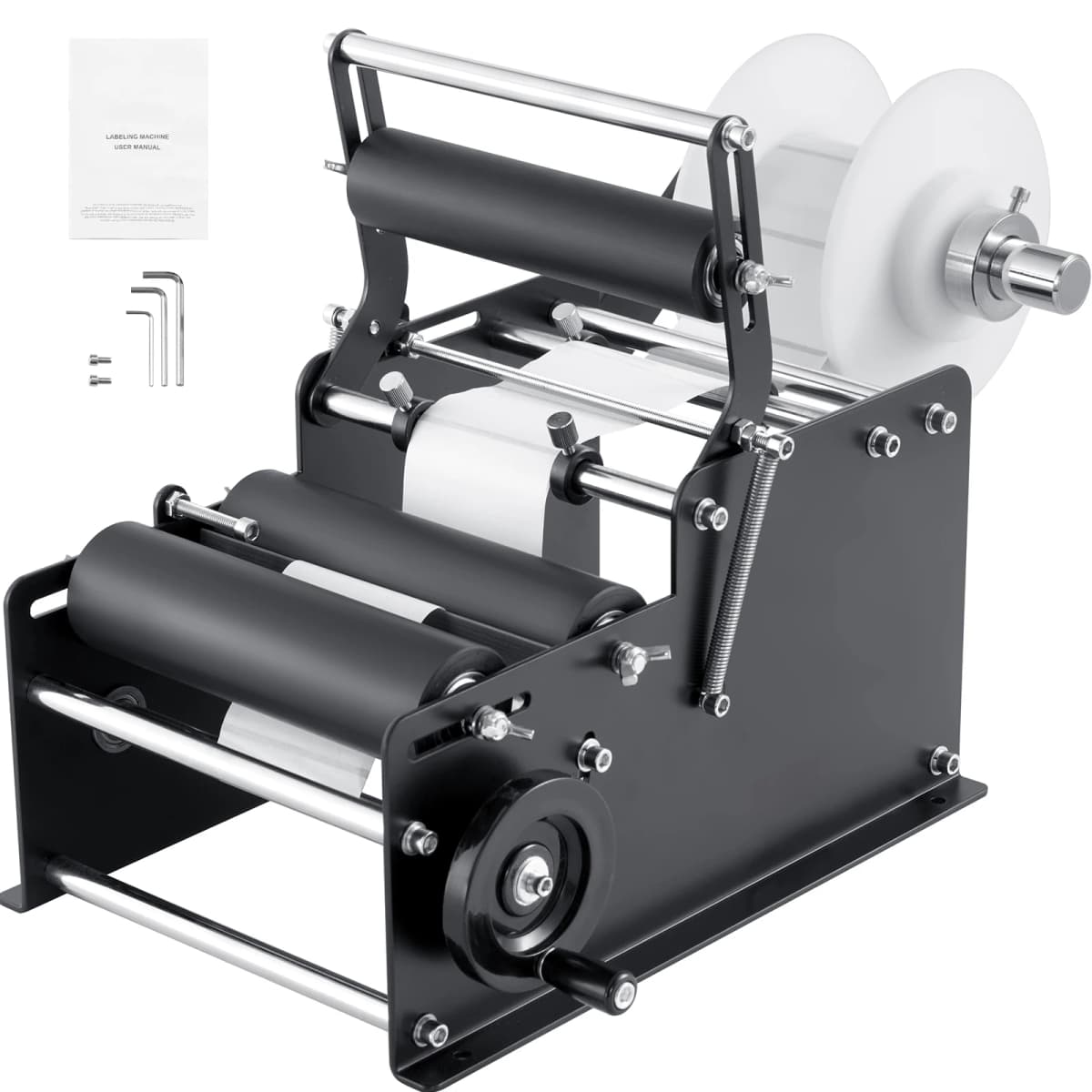 SucceBuy Manual Round Bottle Labeling Machine 15-20pcs/min Adjustable Labeler for Bottles Dia 0.78-4.72 in (with Pressing Bar)