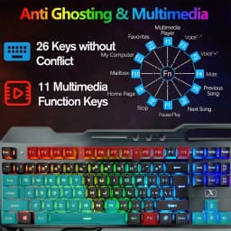K680 Wireless Gaming Keyboard and Mouse Combo,Rainbow LED Backlit Keyboard with Rechargeable 3800mAh Battery Metal Panel