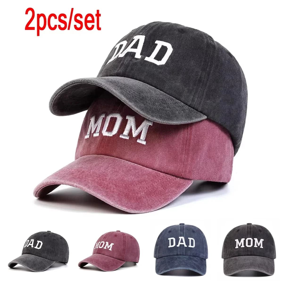 Unisex DAD MOM Letter Embroidery Wash Baseball Caps Spring and Autumn Outdoor Adjustable Casual Hats Sunscreen Hat