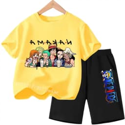Summer Children Short Sleeve Clothes Set Anime Boy Girl T Shirt Shorts 2pcs One Piece Kids Outfit Chopper Luffy Tracksuit Suit