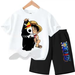 Summer Children Short Sleeve Clothes Set Anime Boy Girl T Shirt Shorts 2pcs One Piece Kids Outfit Chopper Luffy Tracksuit Suit