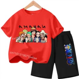 Summer Children Short Sleeve Clothes Set Anime Boy Girl T Shirt Shorts 2pcs One Piece Kids Outfit Chopper Luffy Tracksuit Suit