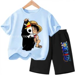 Summer Children Short Sleeve Clothes Set Anime Boy Girl T Shirt Shorts 2pcs One Piece Kids Outfit Chopper Luffy Tracksuit Suit