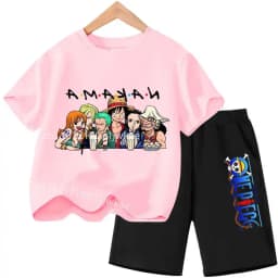 Summer Children Short Sleeve Clothes Set Anime Boy Girl T Shirt Shorts 2pcs One Piece Kids Outfit Chopper Luffy Tracksuit Suit