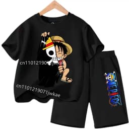 Summer Children Short Sleeve Clothes Set Anime Boy Girl T Shirt Shorts 2pcs One Piece Kids Outfit Chopper Luffy Tracksuit Suit