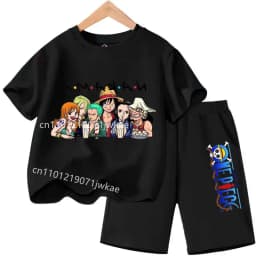 Summer Children Short Sleeve Clothes Set Anime Boy Girl T Shirt Shorts 2pcs One Piece Kids Outfit Chopper Luffy Tracksuit Suit