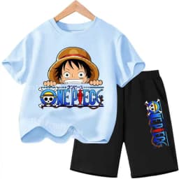 Summer Children Short Sleeve Clothes Set Anime Boy Girl T Shirt Shorts 2pcs One Piece Kids Outfit Chopper Luffy Tracksuit Suit
