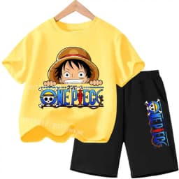 Summer Children Short Sleeve Clothes Set Anime Boy Girl T Shirt Shorts 2pcs One Piece Kids Outfit Chopper Luffy Tracksuit Suit