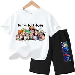 Summer Children Short Sleeve Clothes Set Anime Boy Girl T Shirt Shorts 2pcs One Piece Kids Outfit Chopper Luffy Tracksuit Suit